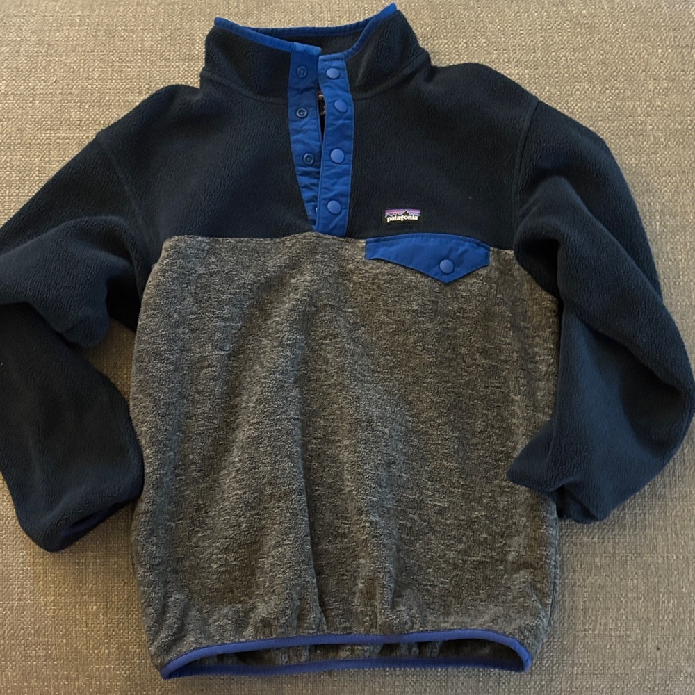 Patagonia Kids' Blue and Gray Fleece Hoodie